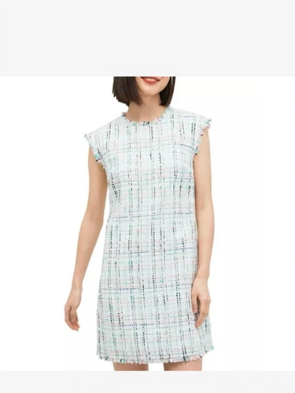 Kate Spade mainline lined pastel tweed shift dress raw hem fringe trim dress NWT